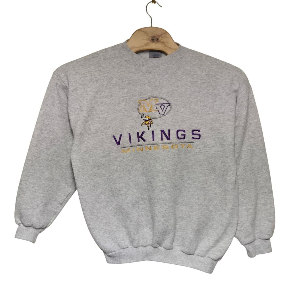 Vintage Minnesota Vikings Sweatshirt Men's Large Gray Logo 7 Embroidered